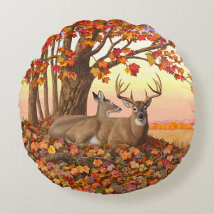Coussins Ronds Cerf blanc en automne Nouvelle-Angleterre Couleurs