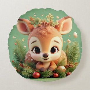 Coussins Ronds Cerf de dessin animé adorable dans un Noël festif