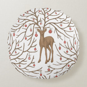 Coussins Ronds Cerf de Noël sur fond blanc