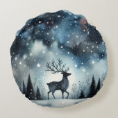 Coussins Ronds Cerf d'une Nuit d'Hiver Étoilée (Dos)