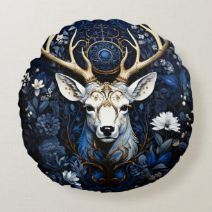 Coussins Ronds Cerf gothique floral céleste de minuit