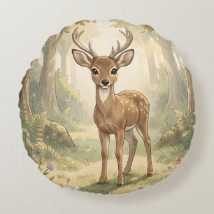 Coussins Ronds Cerf mignon vintage dans la forêt