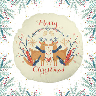 Coussins Ronds Cerf scandinave Nordic Merry Design de Noël