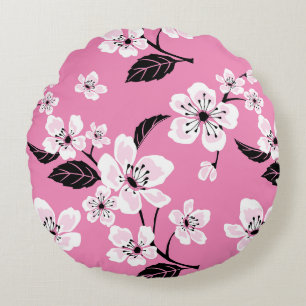 COUSSINS RONDS CERISIER EN FLEURS - MOTIF SAKURA EN ROSE CLAIR