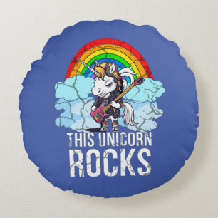 Coussins Ronds Cette Unicorn Rocks Guitare