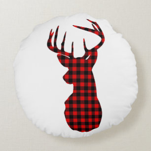 Coussins Ronds chalet de campagne cerf de Noël plaid rouge buffle