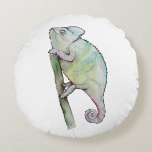 Coussins Ronds Chameleon à aquarelle mignonne