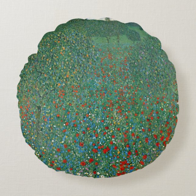 Coussins Ronds Champ de pavot par Gustav Klimt, Art Nouveau Vinta (Devant)