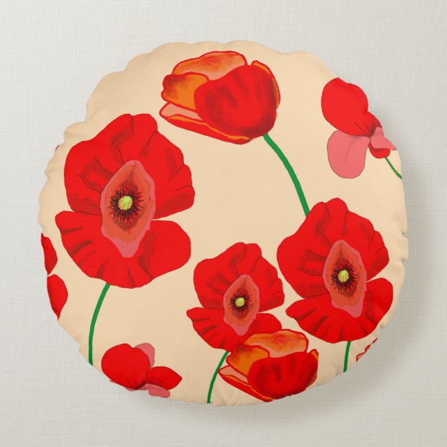 Coussins Ronds Champ Red Poppy (Devant)