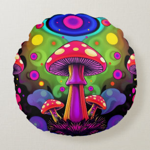 Coussins Ronds Champignons Rétro Colorés Vibrants Psychedéliques