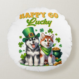 Coussins Ronds Chanceux Toutou Husky Mignon St. Patrick