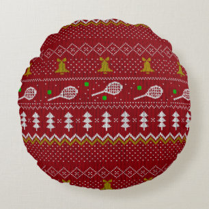 Coussins Ronds Chandail de Noël de Tennis Motif tricoté Rouge Noë