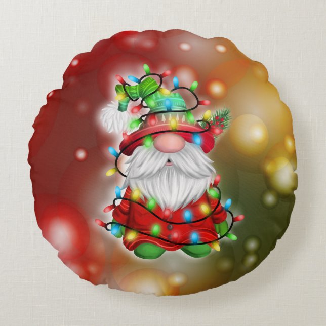Coussins Ronds Chandail de Noël Gnome Feux Tangle (Devant)