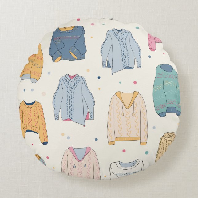 Coussins Ronds Chandails multicolores, douillets, automne chaud h (Devant)