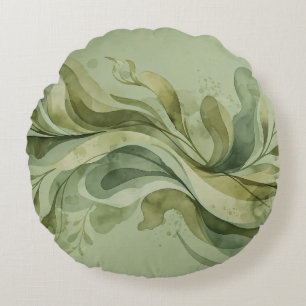 Coussins Ronds Chanson de la Terre aux verts sauge et olive abstr