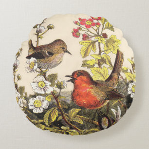 Coussins Ronds Chant d'oiseaux du printemps vintage botanique flo