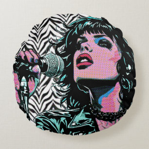 Coussins Ronds Chanteur Pop Art Rose Clair Rockeur Punk Amateurs