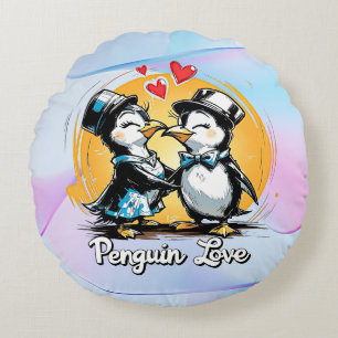 Coussins Ronds Charming Penguin Couple
