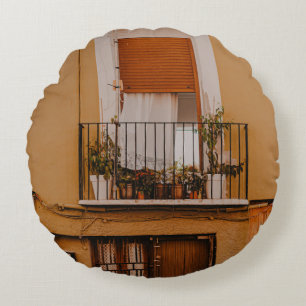 Coussins Ronds CHÂSSIS Brown EN BOIS AVEC PLANTES VERTS