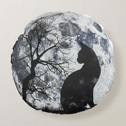 Coussins Ronds Chat au clair de lune (Devant)