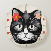 Coussins Ronds Chat aux fleurs colorées et éléments graphiques (Dos)
