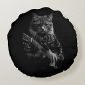 Coussins Ronds Chat avec cuir Veste jouant guitare électrique (Dos)