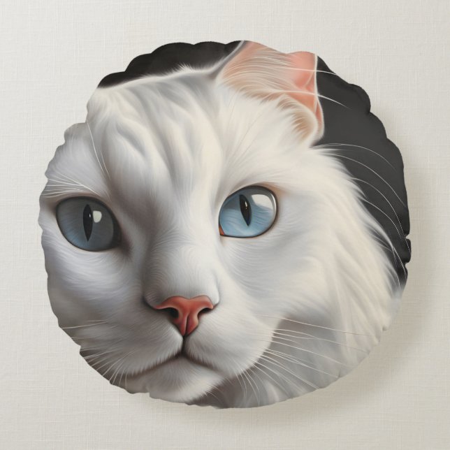 Coussins Ronds Chat blanc (Devant)