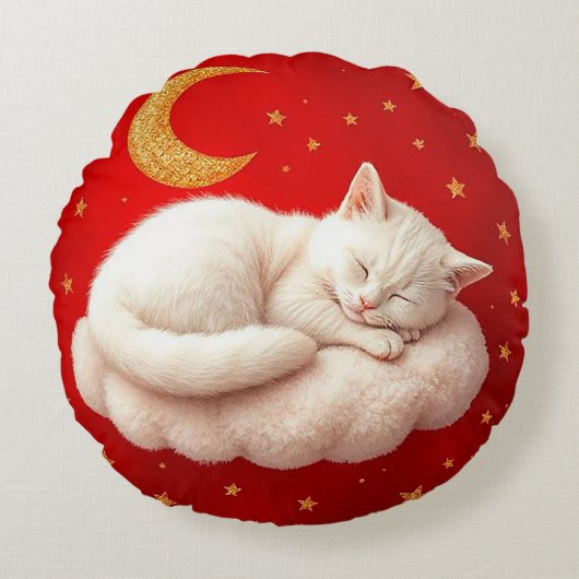 Coussins Ronds Chat blanc adorable (Devant)