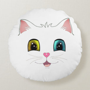 Coussins Ronds Chat blanc aux deux yeux de couleur différente