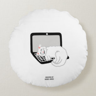Coussins Ronds Chat Blanc Dormir Sur L'Ordinateur Portable Latéra