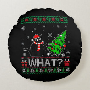 Coussins Ronds Chat Ce Chat Noir Drôle Poussant Arbre De Noël