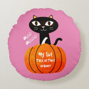 Coussins Ronds Chat Citrouille orange noir Éffrayant Halloween