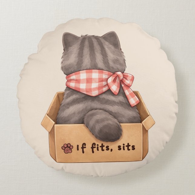 Coussins Ronds Chat dans la boîte (Devant)