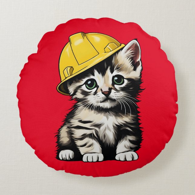 Coussins Ronds Chat de construction (Devant)