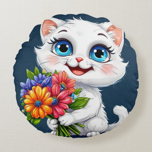 Coussins Ronds Chat de dessin animé adorable (Devant)
