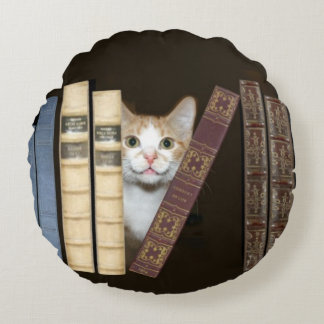 Coussins Ronds Chat de Kitty avec des livres