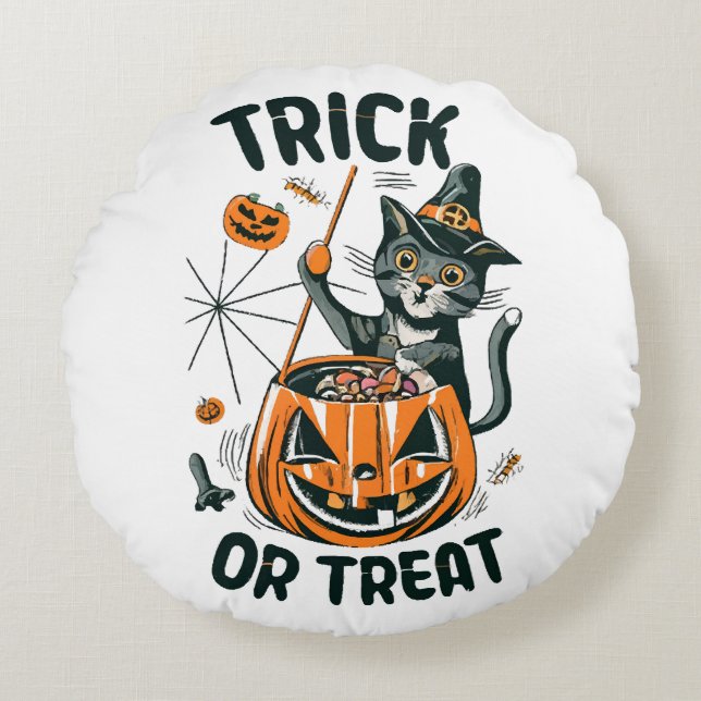 Coussins Ronds Chat d'Halloween abstrait (Devant)