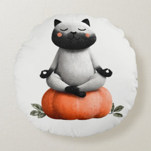 Coussins Ronds Chat d'Halloween sur le design Citrouille