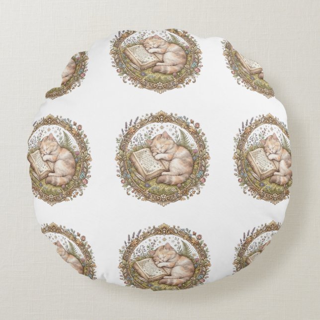 Coussins Ronds Chat endormi vintage (Devant)