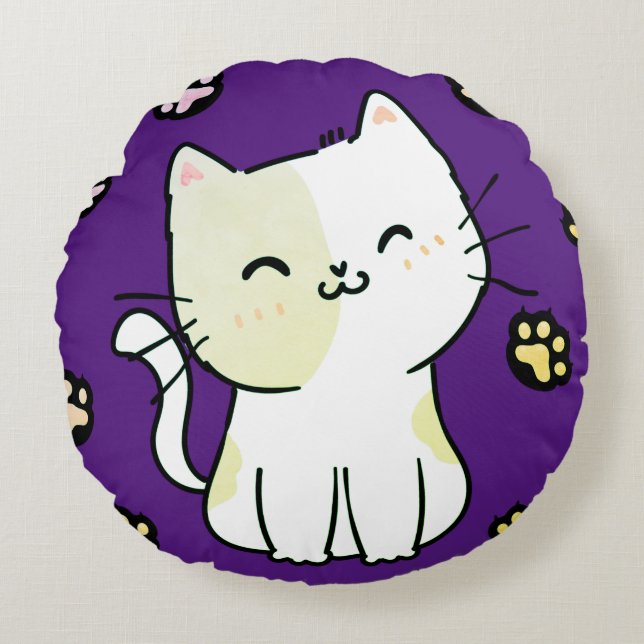 Coussins Ronds Chat et pattes vert de chaux et de pattes Jeter l' (Devant)