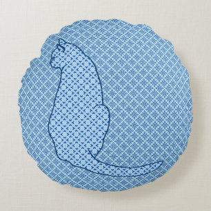 Coussins Ronds Chat japonais - Kimono bleu