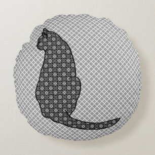 Coussins Ronds Chat japonais - Kimono noir et blanc