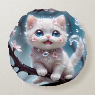 Coussins Ronds Chat mignon chat blanc caractère mystérieux et mig