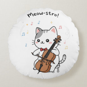 Coussins Ronds Chat musicien au violoncelle mignon