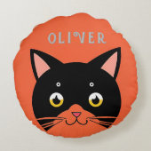 Coussins Ronds Chat noir avec Yellow Eyes et Whisers (Dos)