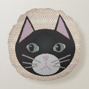 Coussins Ronds Chat noir en verre coloré, beige