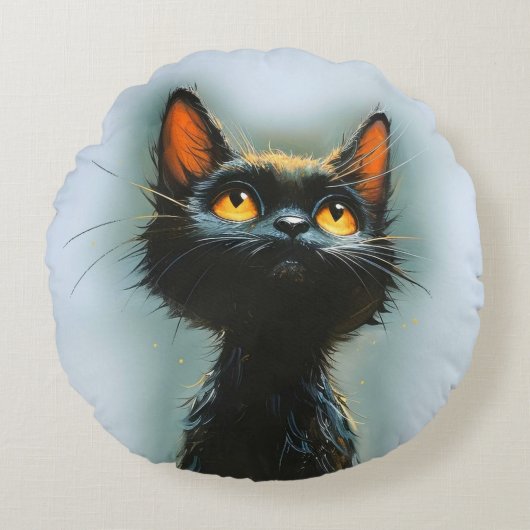 Coussins Ronds Chat noir enchanté (Devant)
