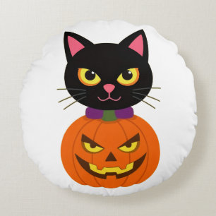 Coussins Ronds Chat noir & Jack-O''-Lanterne Halloween Éffrayant