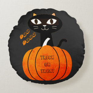 Coussins Ronds Chat noir orange Éffrayant Halloween