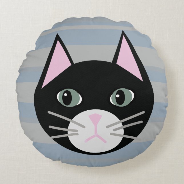 Coussins Ronds Chat noir, rayures (Devant)